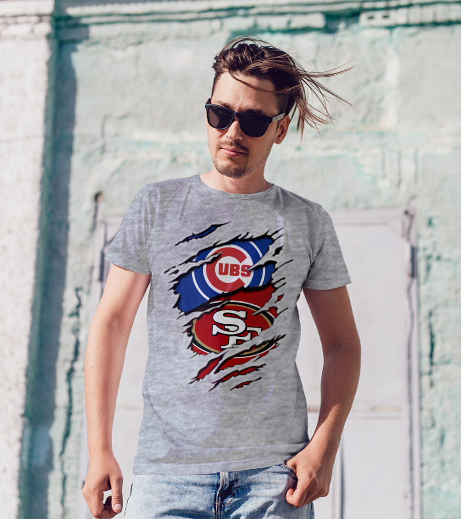 Cubs 49ers Logo Mashup Ripped T-Shirt