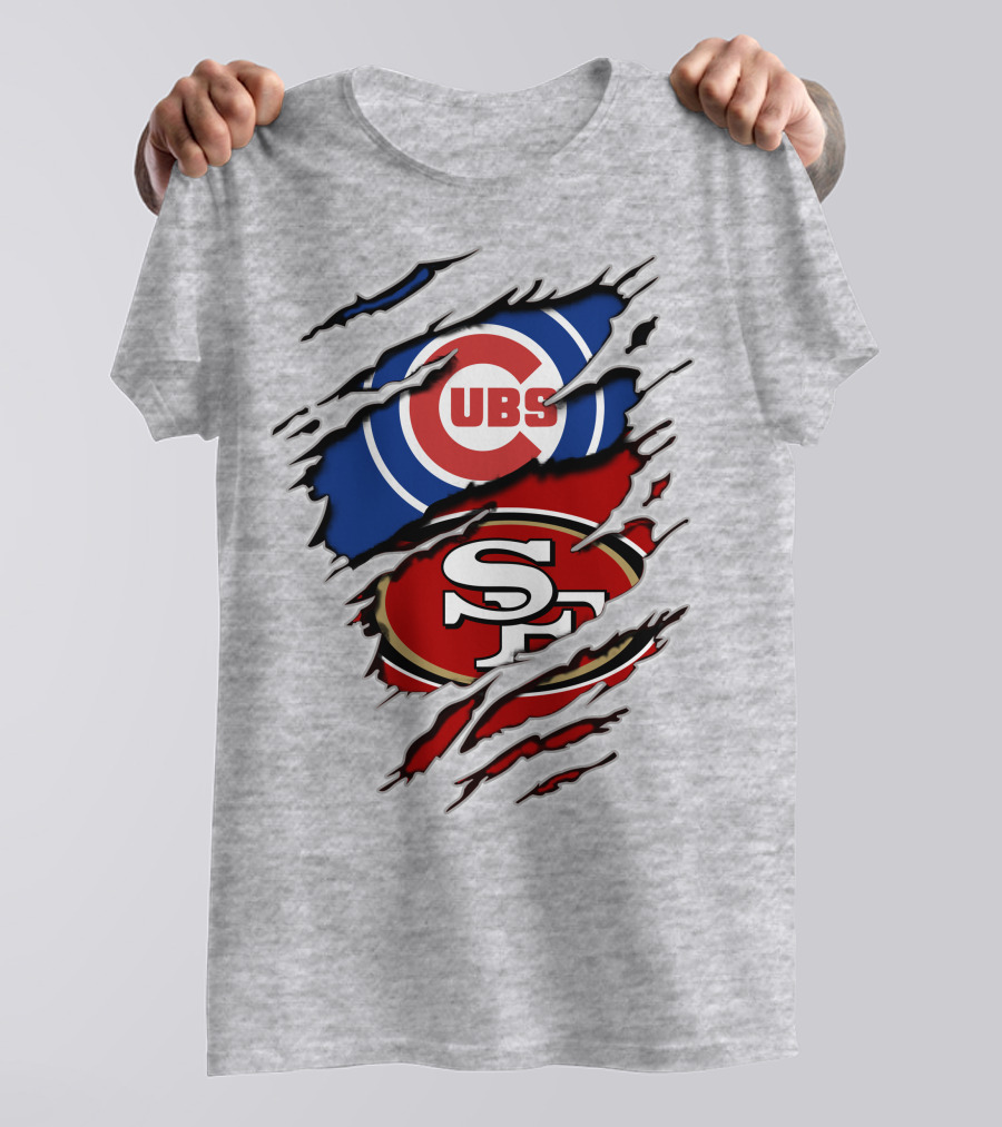 Cubs 49ers Logo Mashup Ripped T-Shirt