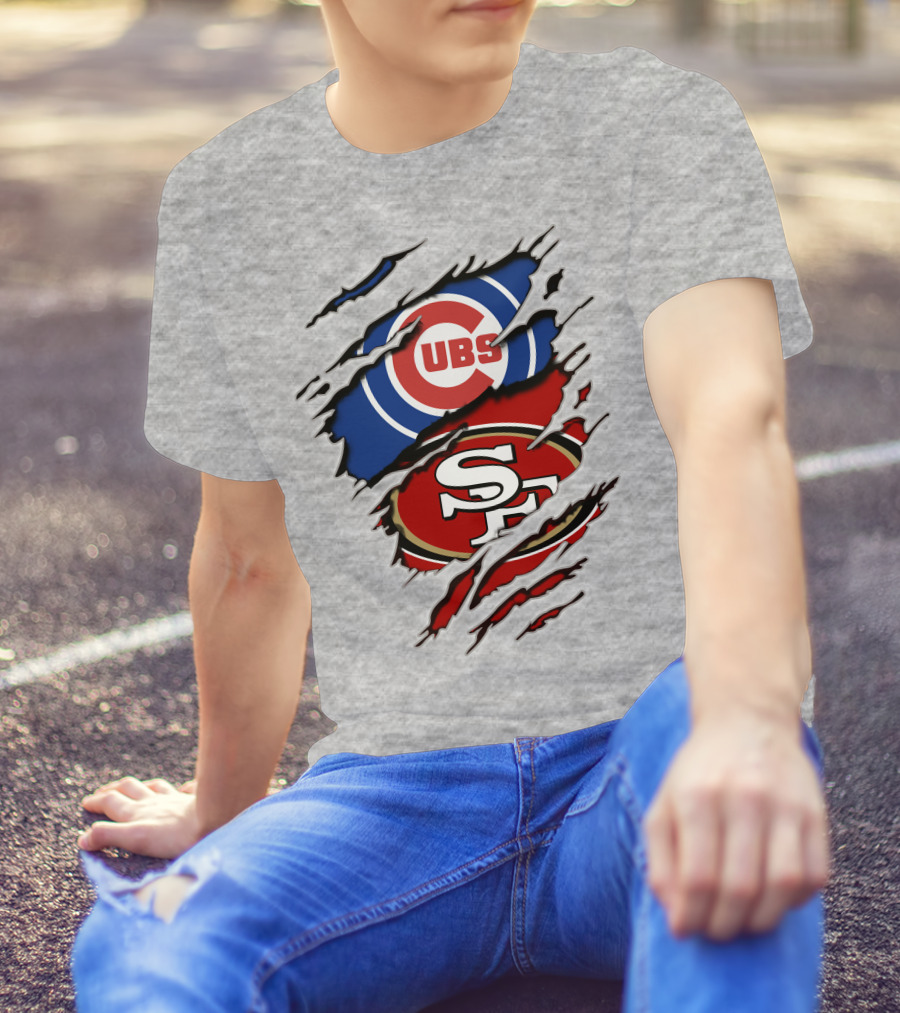 Cubs 49ers Logo Mashup Ripped T-Shirt