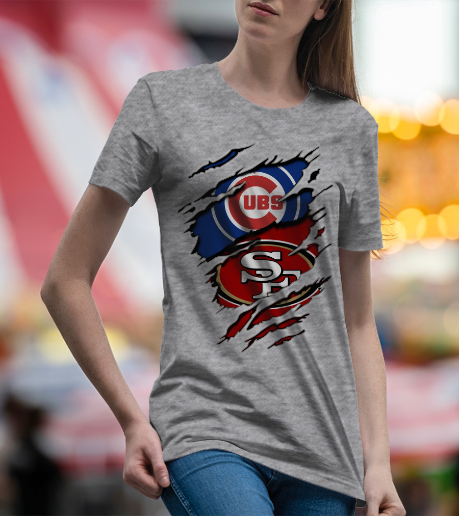 Cubs 49ers Logo Mashup Ripped T-Shirt