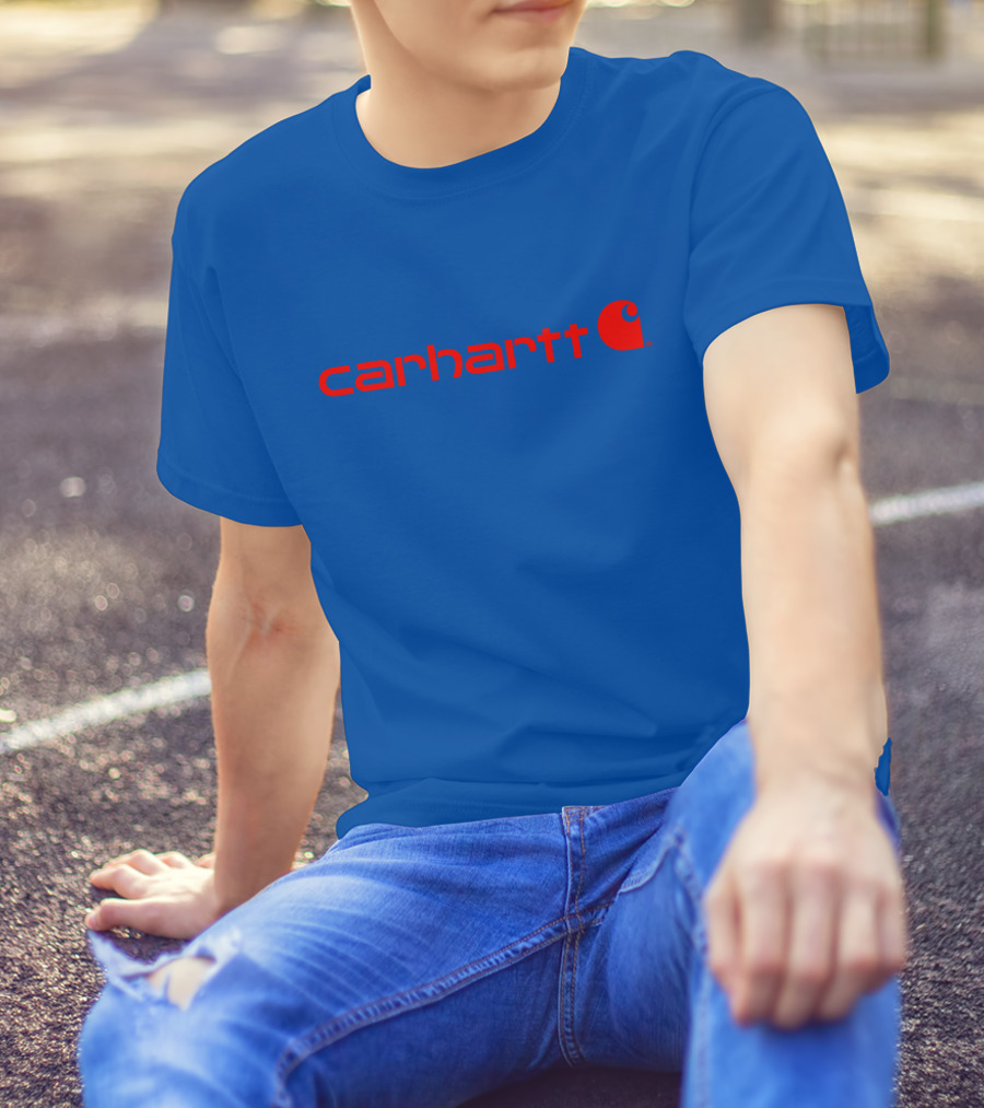 Carhartt Mens Red Logo Force Delmont Signature Blue T-Shirt