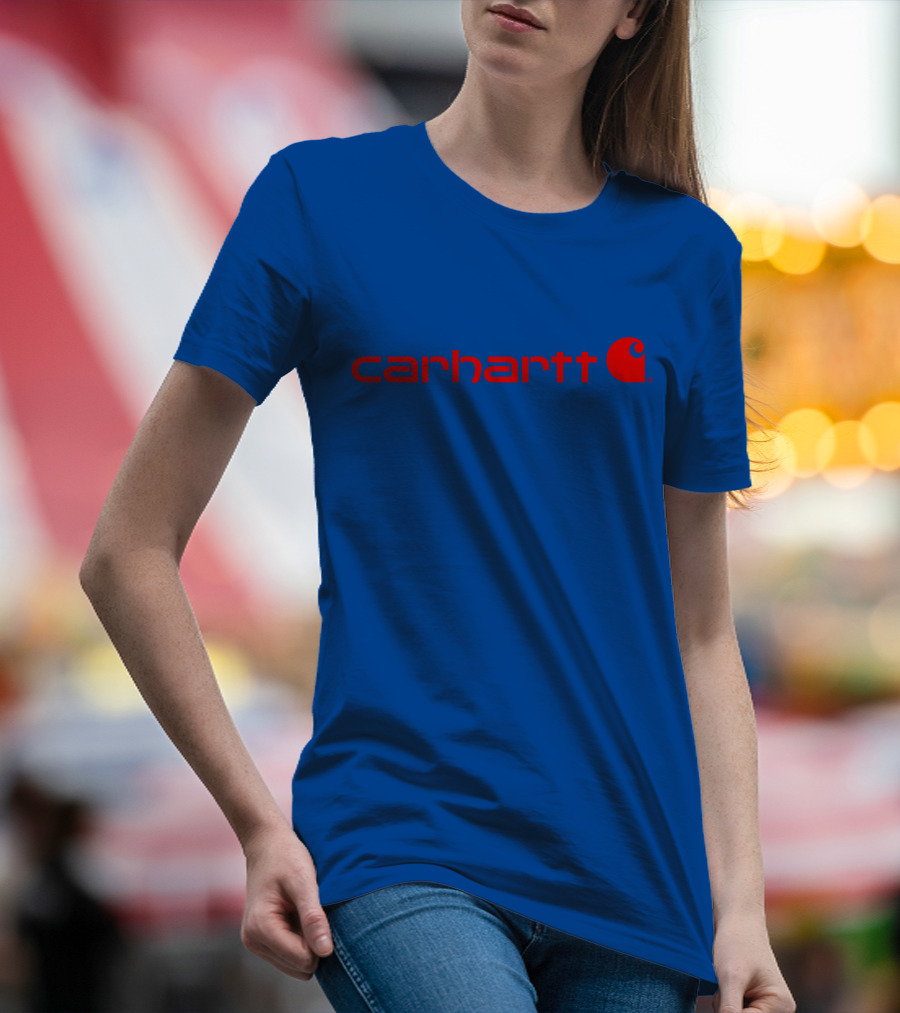 Carhartt Mens Red Logo Force Delmont Signature Blue T-Shirt