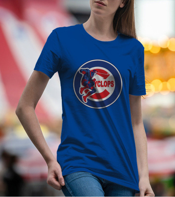 Chicago Cyclops MLB Superhero Logo Blue Background T-Shirt