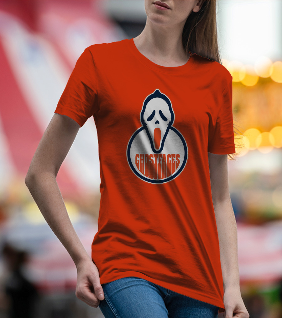 Edmonton Ghostfaces NHL Scream Parody Logo Orange Background T-Shirt