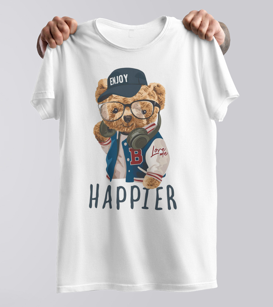 ENJOY LOVE ME VARSITY BEAR HAPPIER T-Shirt