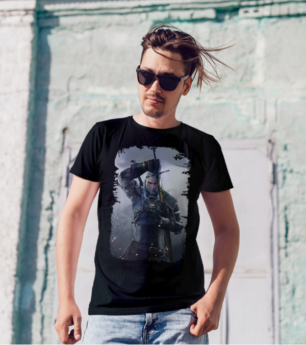 The Witcher Wild Hunt Geralt Sword Action Scene T-Shirt