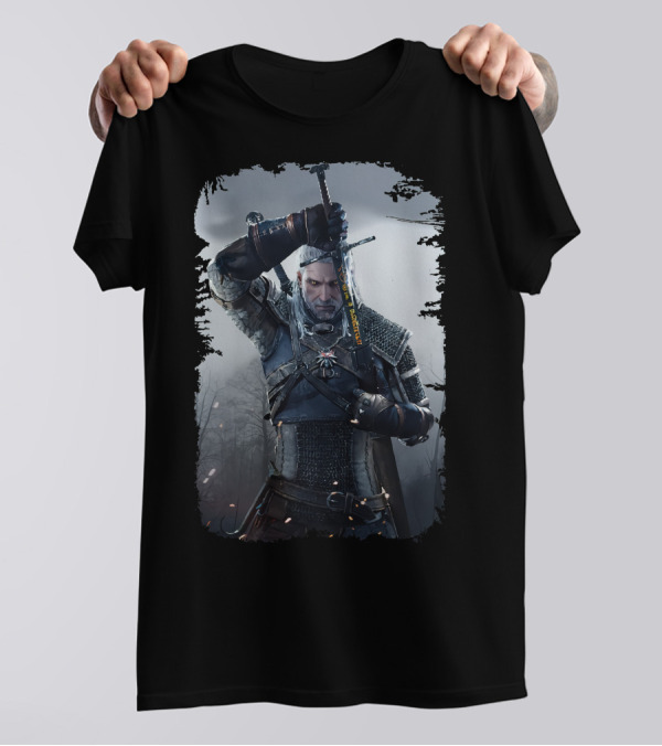 The Witcher Wild Hunt Geralt Sword Action Scene T-Shirt