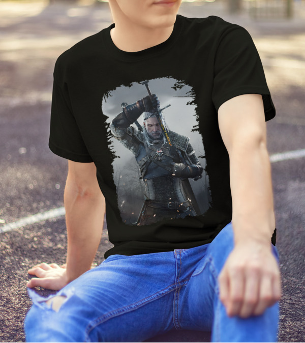 The Witcher Wild Hunt Geralt Sword Action Scene T-Shirt