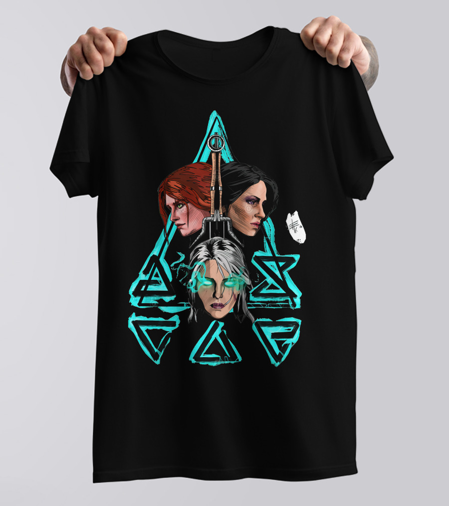 Geralt's Girls Glow Wild Hunt Witcher Triangle Warriors T-Shirt