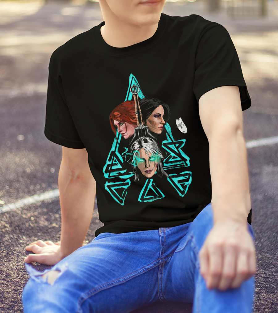Geralt's Girls Glow Wild Hunt Witcher Triangle Warriors T-Shirt