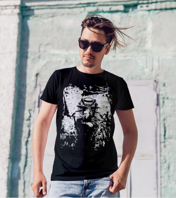The Witcher 3 Wild Hunt Geralt Wolf School Emblem Splatter T-Shirt
