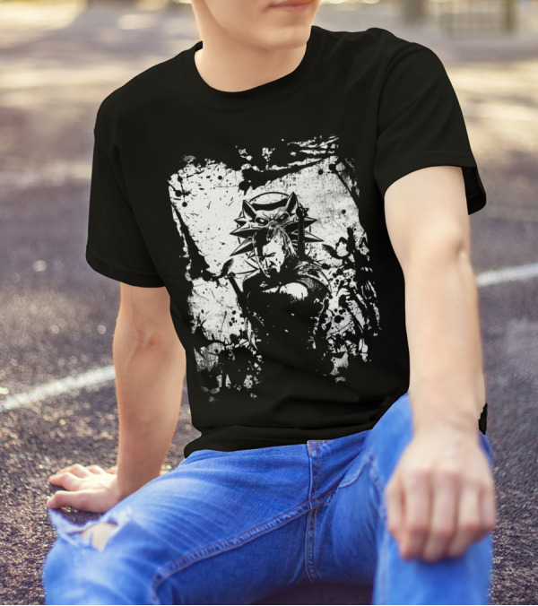 The Witcher 3 Wild Hunt Geralt Wolf School Emblem Splatter T-Shirt