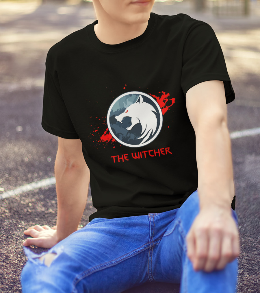 The Witcher Wolf Emblem Blood Splatter T-Shirt