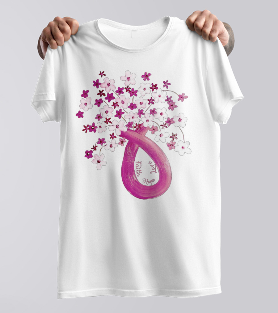 Faith Hope Love Pink Ribbon Flower Bouquet T-Shirt