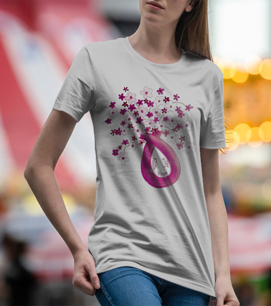 Faith Hope Love Pink Ribbon Flower Bouquet T-Shirt