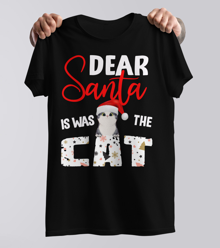 Dear Santa Cute Cat In Santa Hat Holiday Christmas T-Shirt