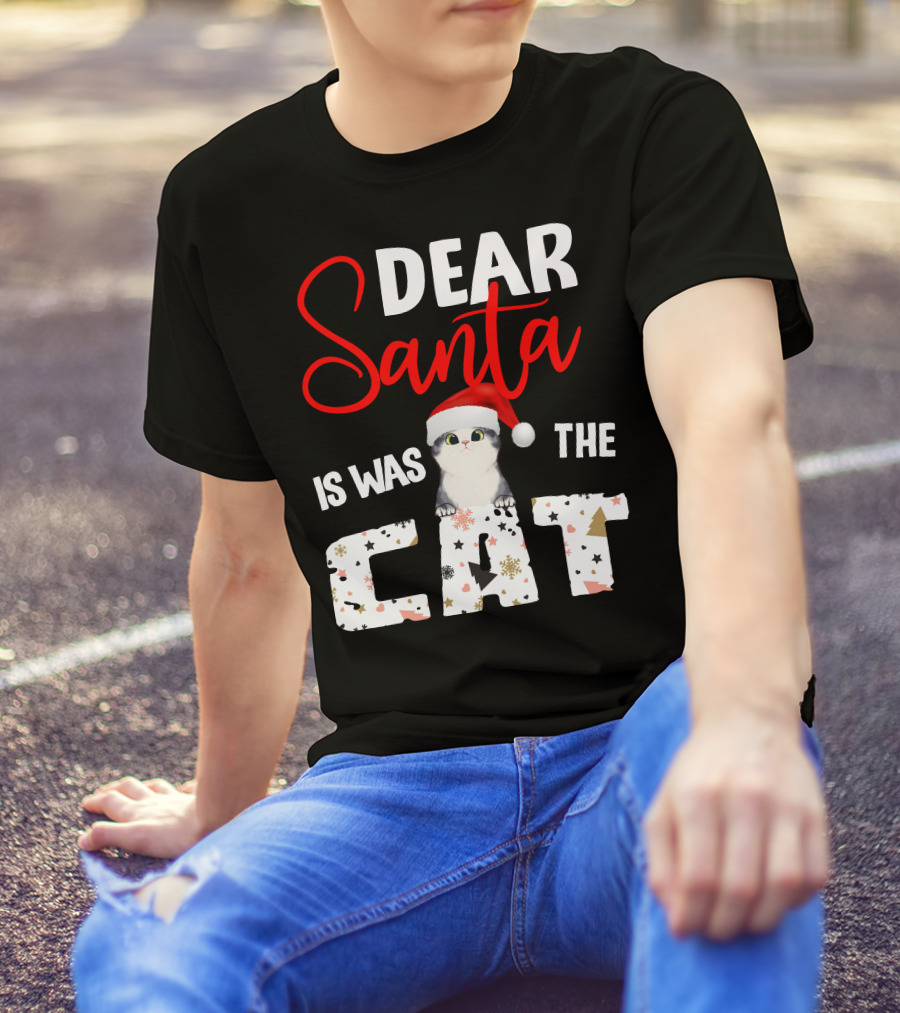 Dear Santa Cute Cat In Santa Hat Holiday Christmas T-Shirt