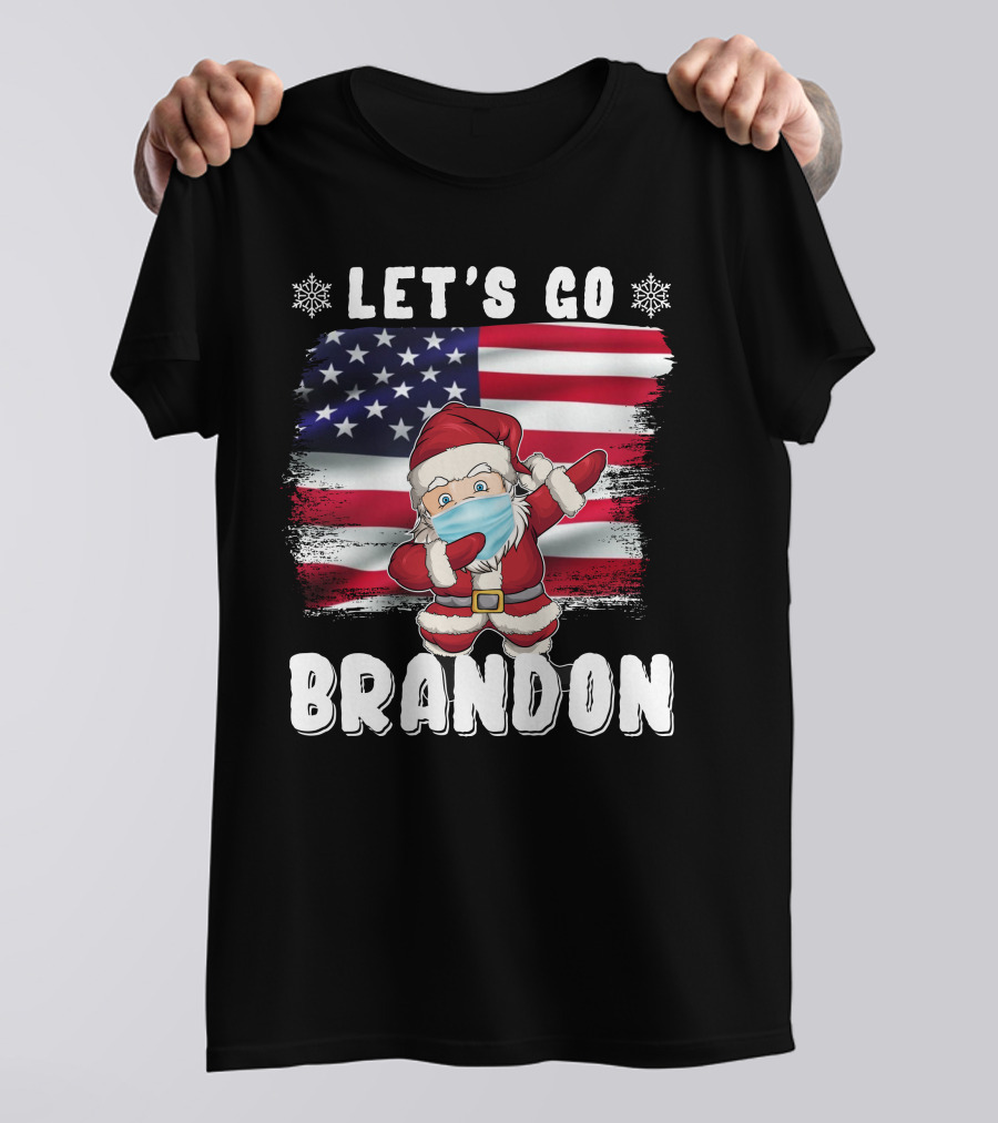Let's Go Brandon Santa Mask American Flag Christmas T-Shirt