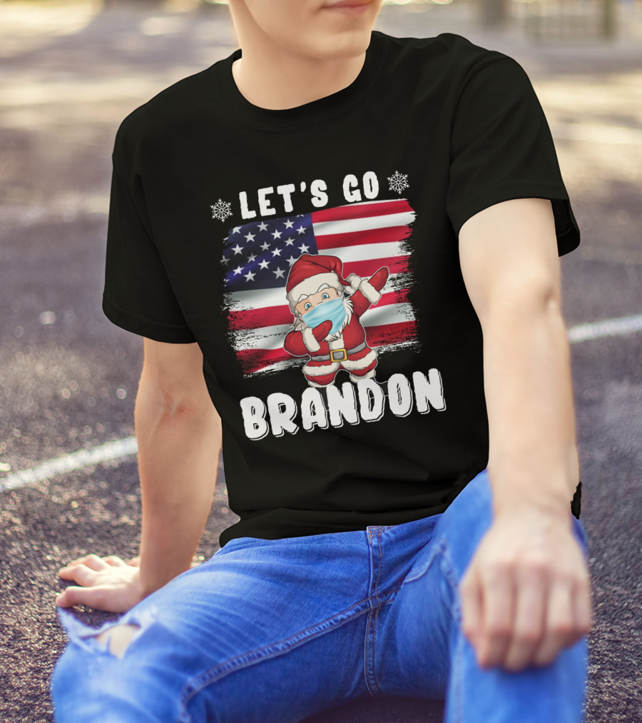Let's Go Brandon Santa Mask American Flag Christmas T-Shirt