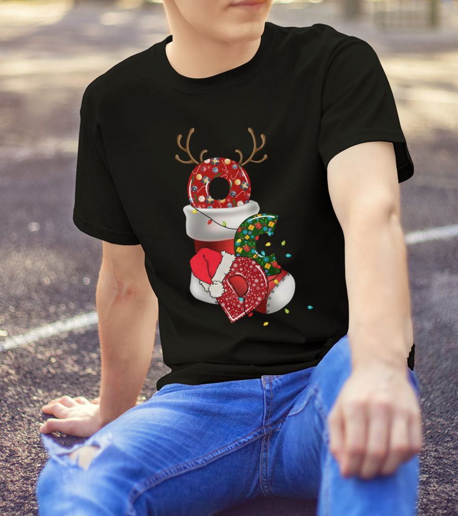 OCD Obsessive Christmas Disorder Reindeer Santa Hat Lights Stocking T-Shirt