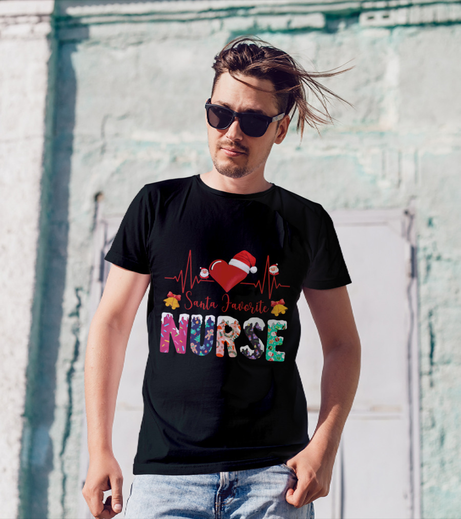 Santa Favorite Nurse Christmas Heartbeat T-Shirt