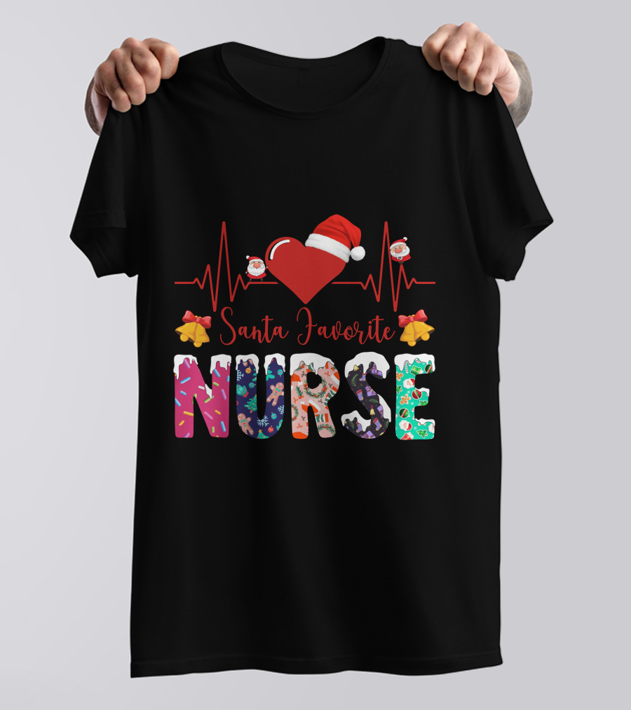 Santa Favorite Nurse Christmas Heartbeat T-Shirt