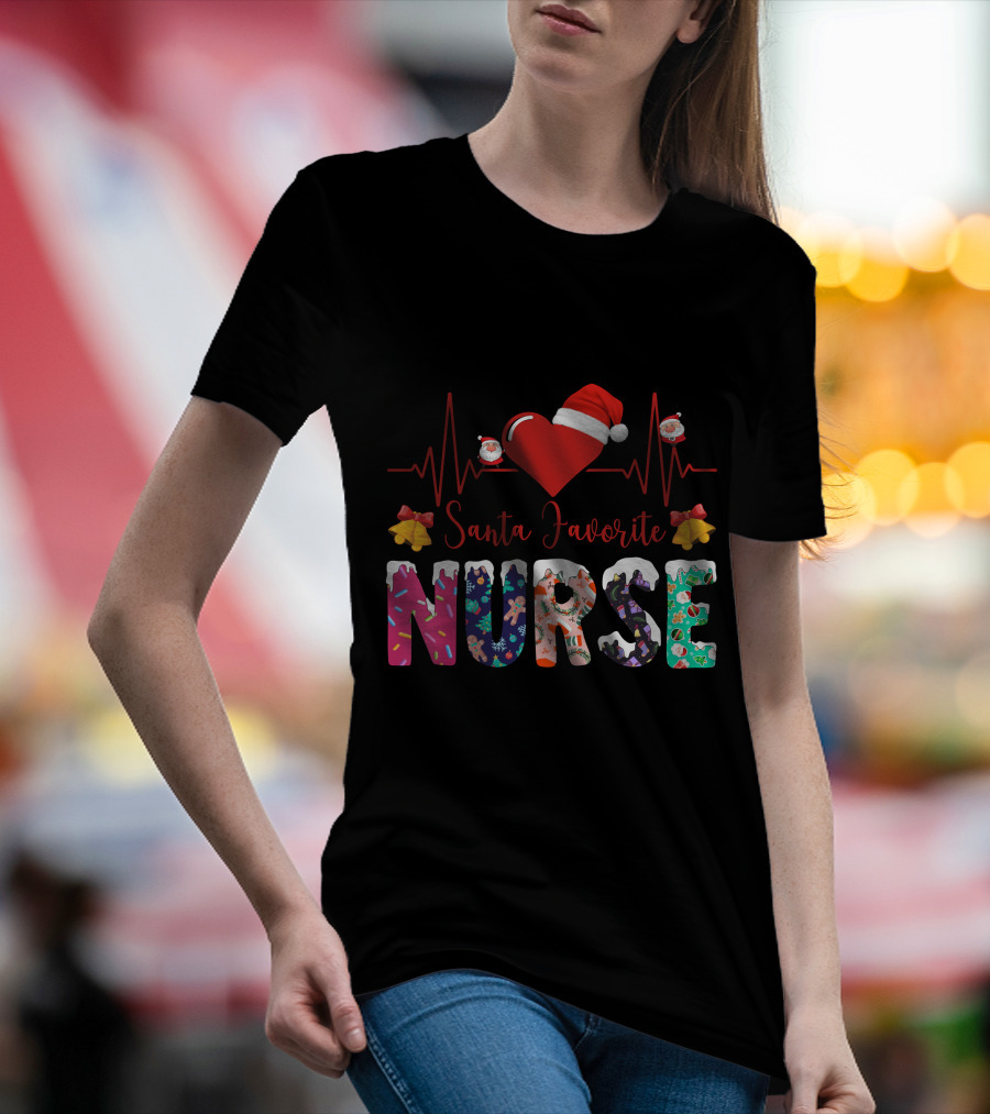 Santa Favorite Nurse Christmas Heartbeat T-Shirt