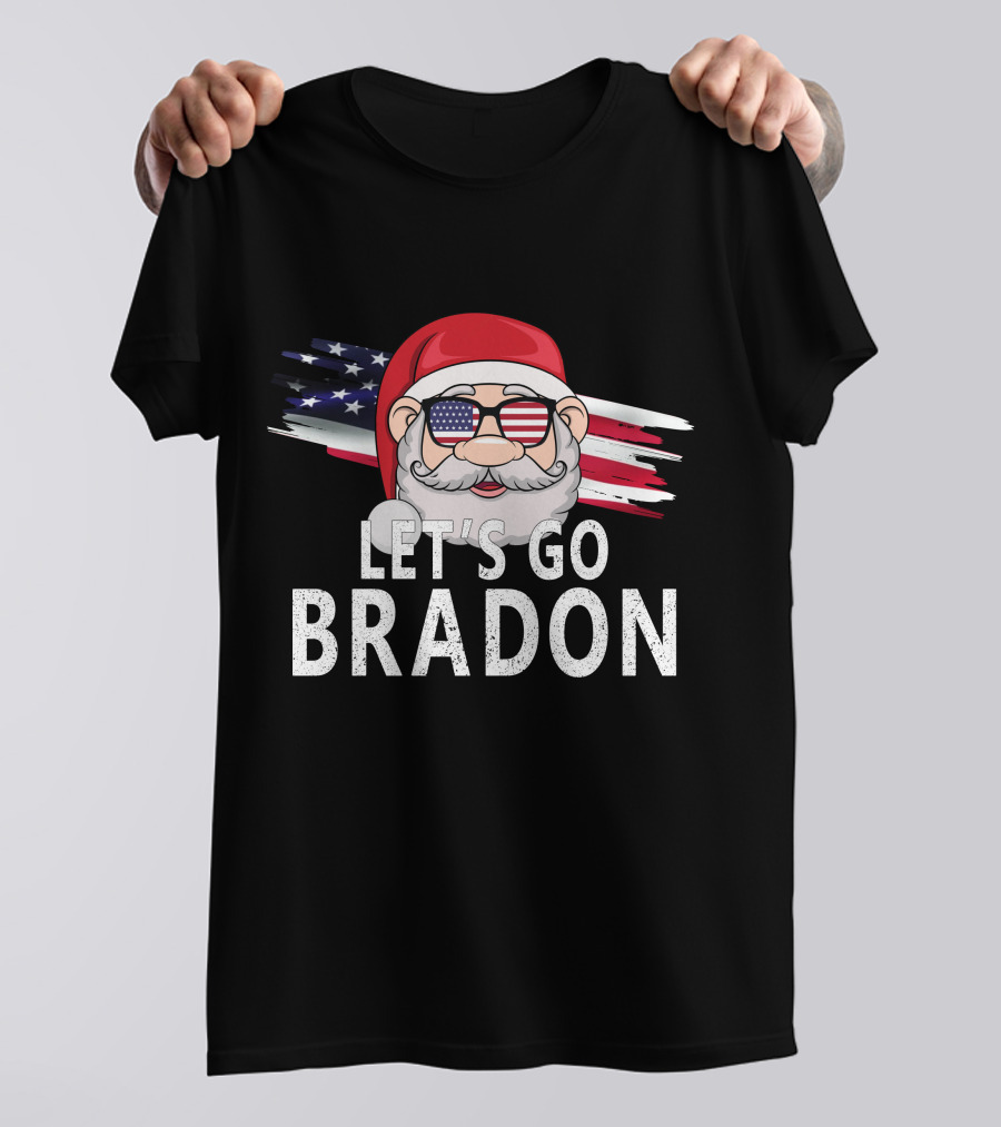 LET'S GO BRADON Christmas Santa USA Flag Glasses T-Shirt