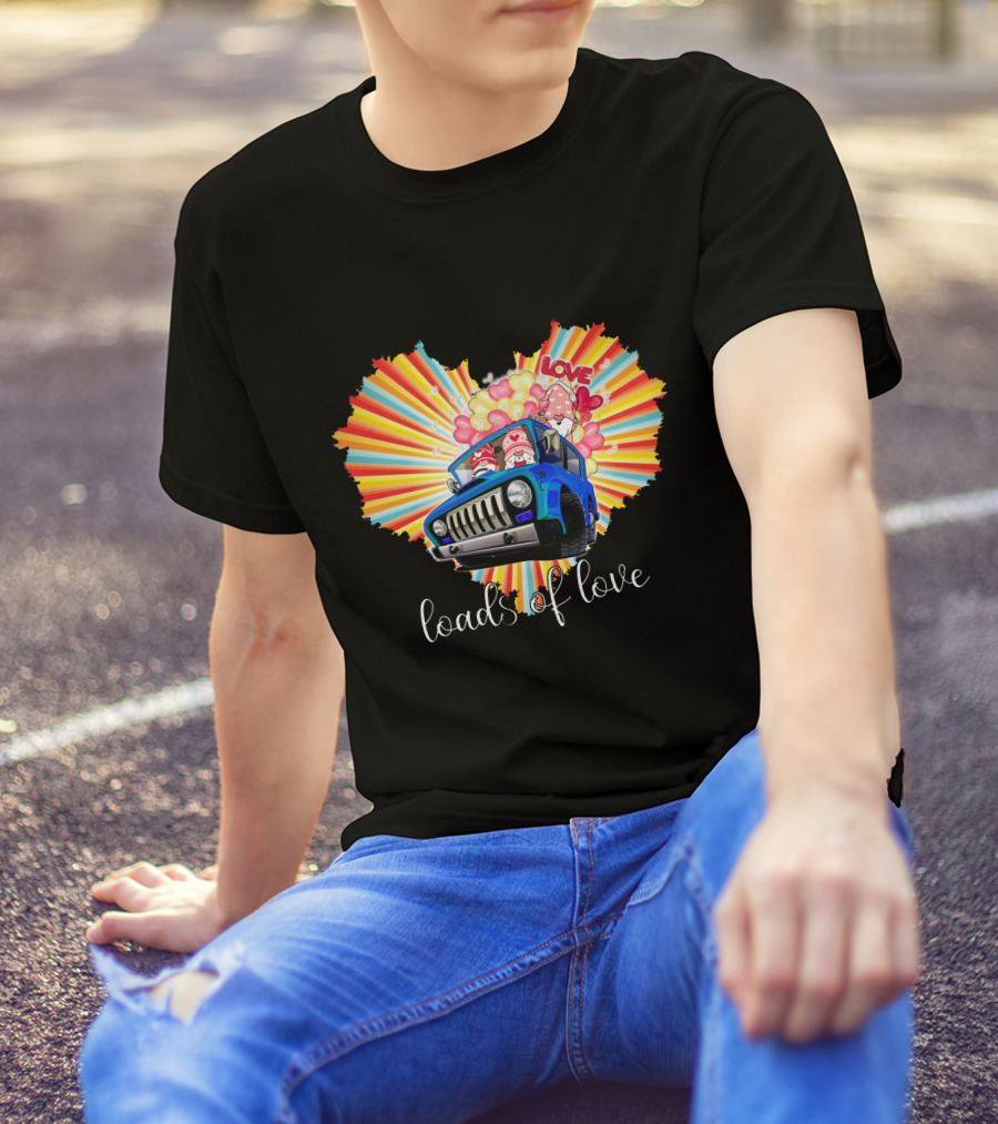 Loads Of Love Heart Explosion With Blue Jeep And Balloons T-Shirt