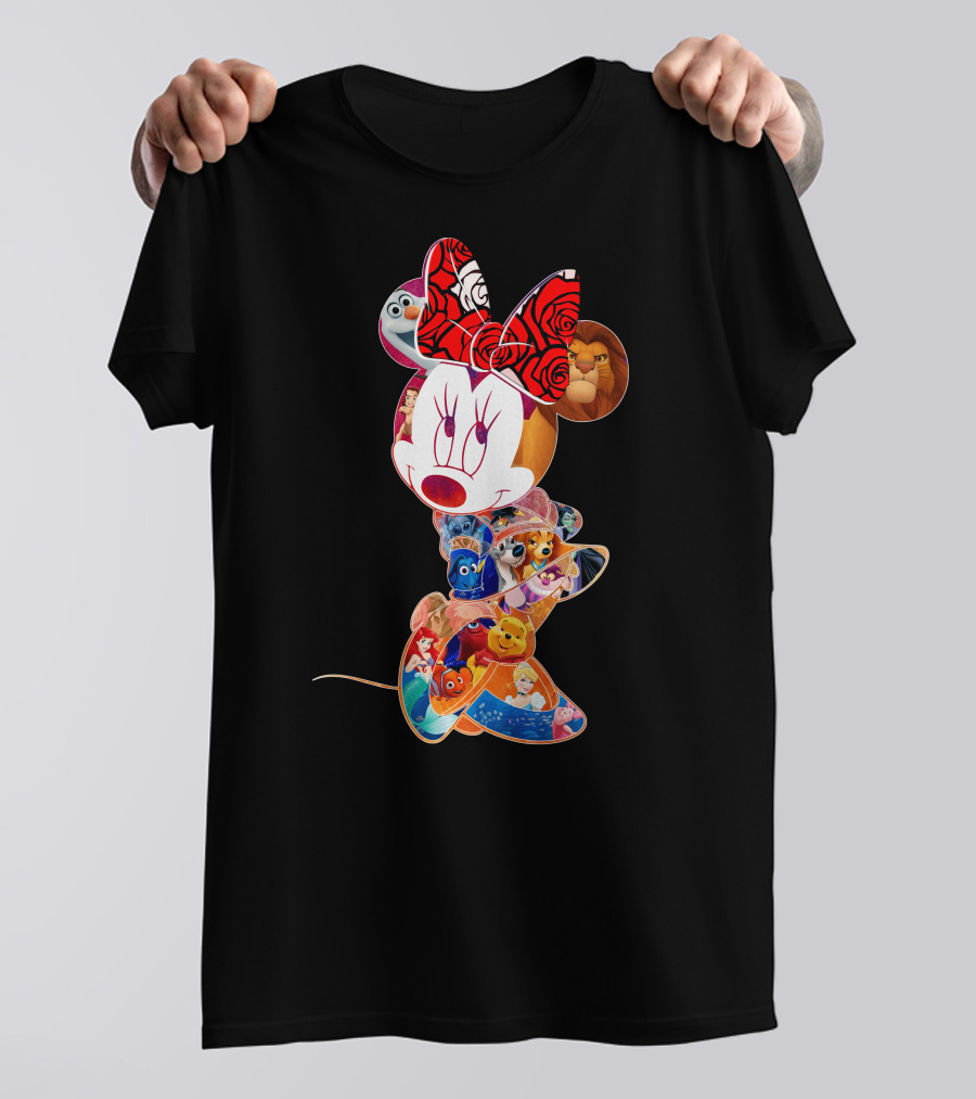 Disney Minnie Mouse With Olaf Simba Nemo Winnie Pooh Elsa Dory Mickey Characters T-Shirt
