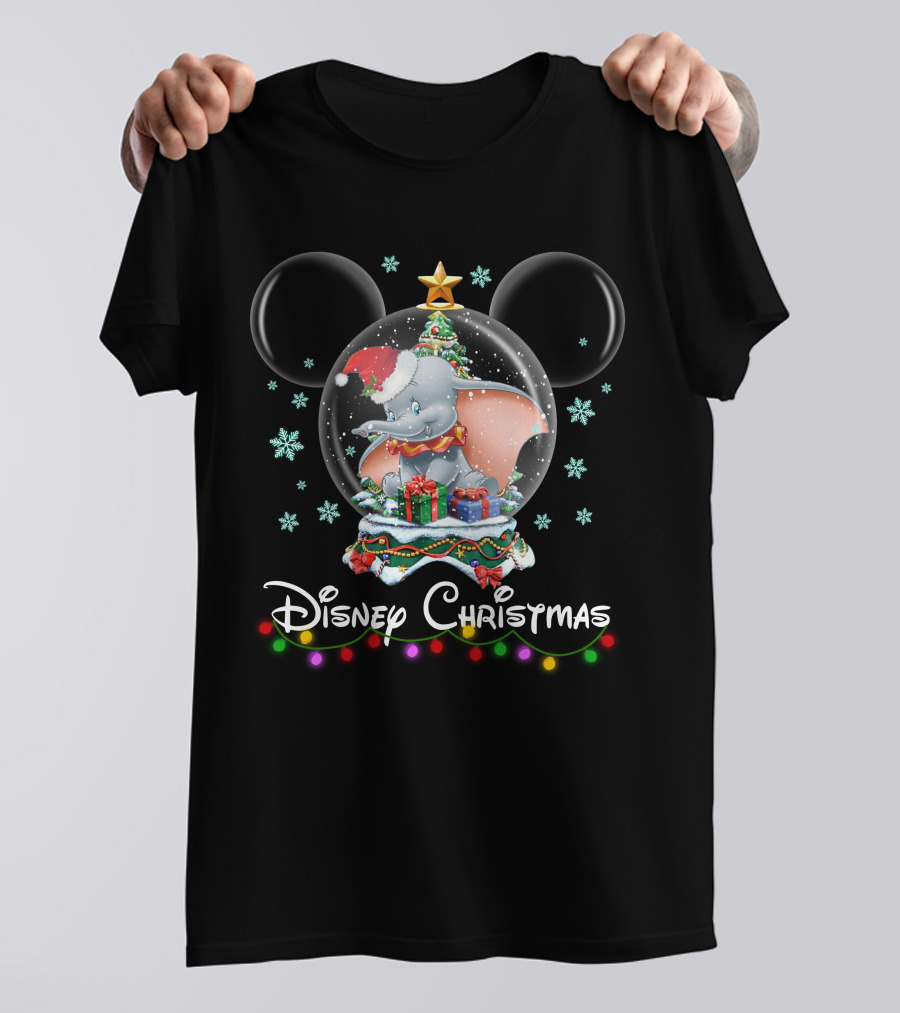 Disney Christmas Dumbo Snow Globe With Gifts And Mickey Ears T-Shirt