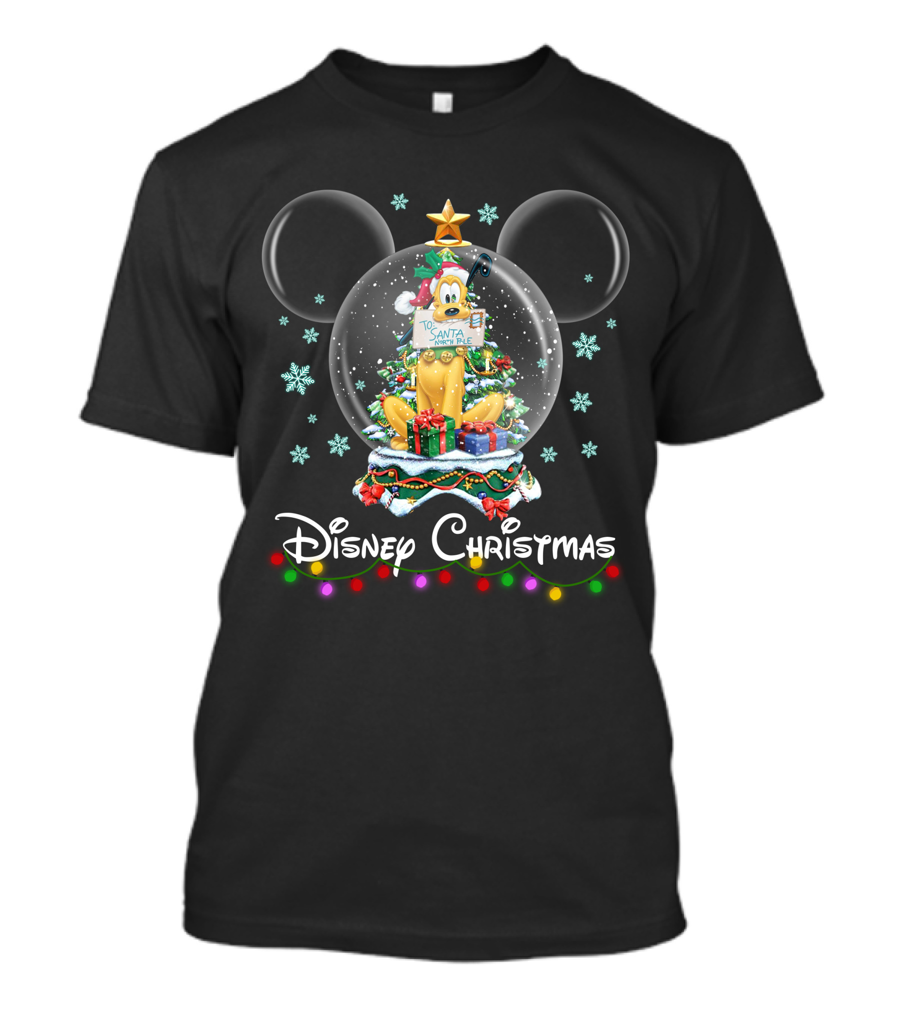 Disney Christmas Pluto Snow Globe Santa Nice List T-Shirt