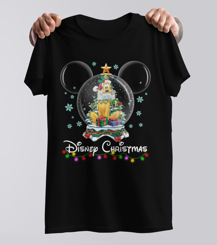 Disney Christmas Pluto Snow Globe Santa Nice List T-Shirt
