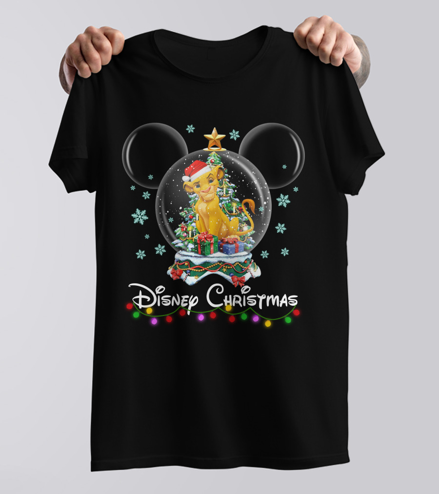 Disney Christmas Simba Snow Globe With Presents And Christmas Tree T-Shirt