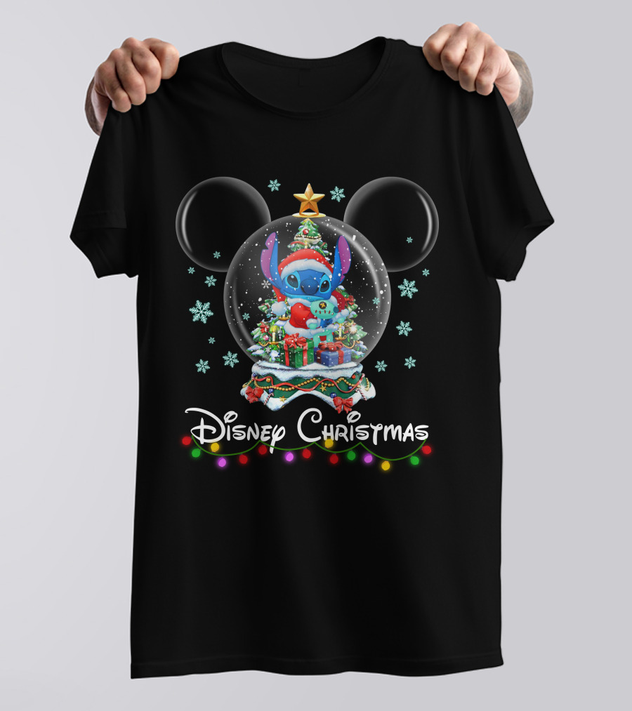 Disney Christmas Stitch Snow Globe Holiday Celebration T-Shirt