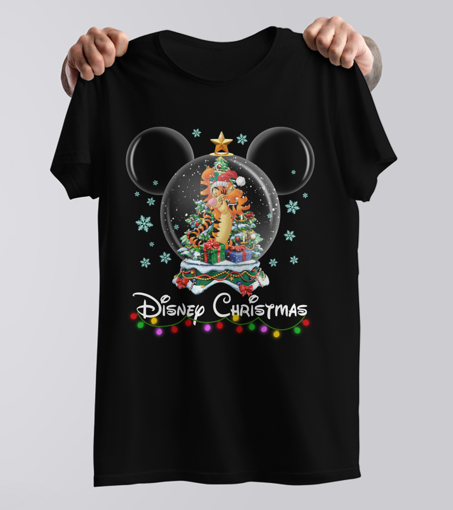 Disney Christmas Tigger Snow Globe With Mickey Mouse Ears And Holiday Presents T-Shirt