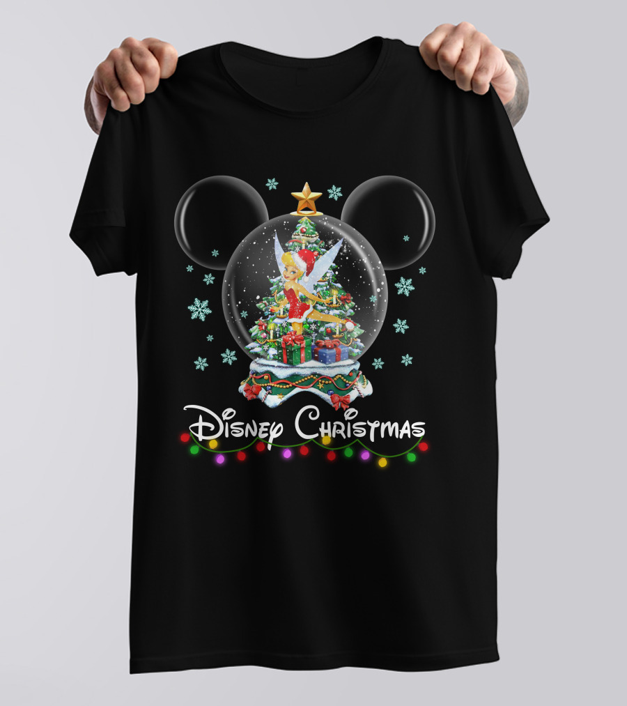 Disney Christmas Tinker Bell Mickey Snow Globe T-Shirt