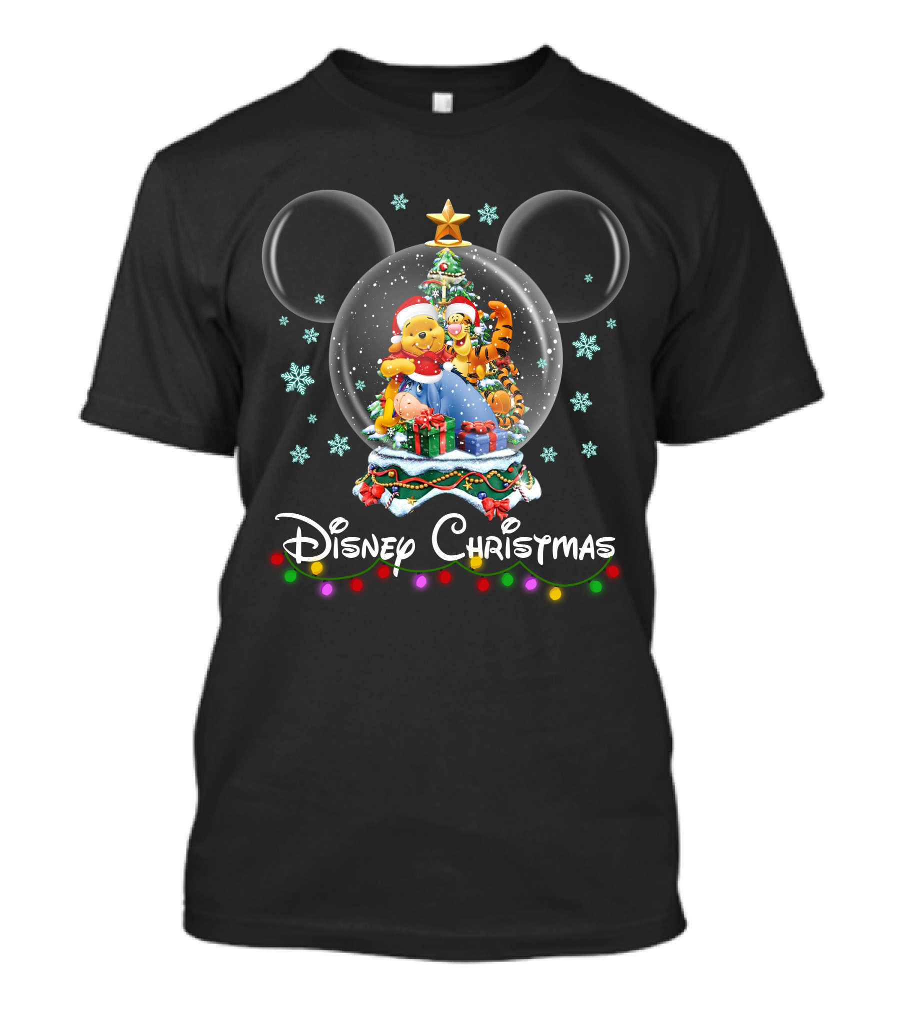 Disney Christmas Winnie The Pooh Snow Globe With Mickey Ears T-Shirt