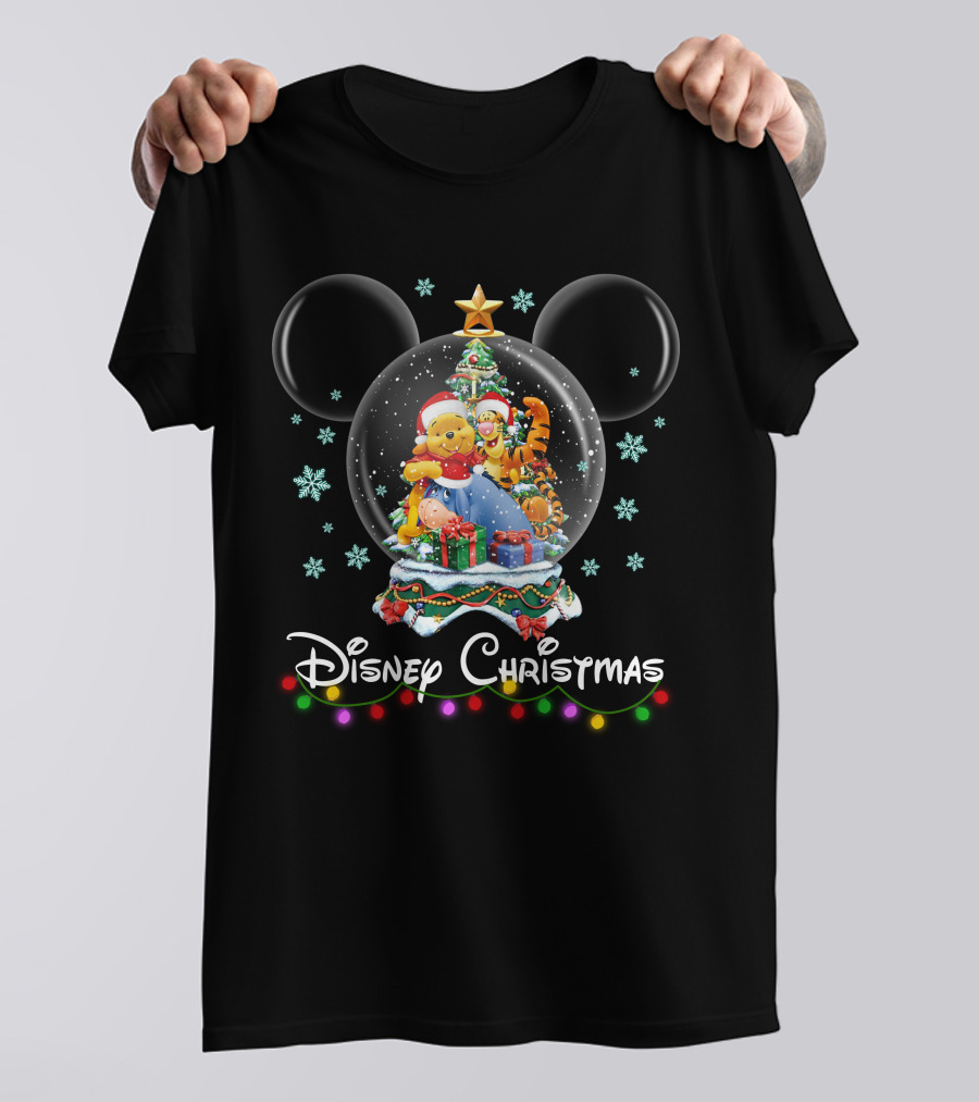 Disney Christmas Winnie The Pooh Snow Globe With Mickey Ears T-Shirt