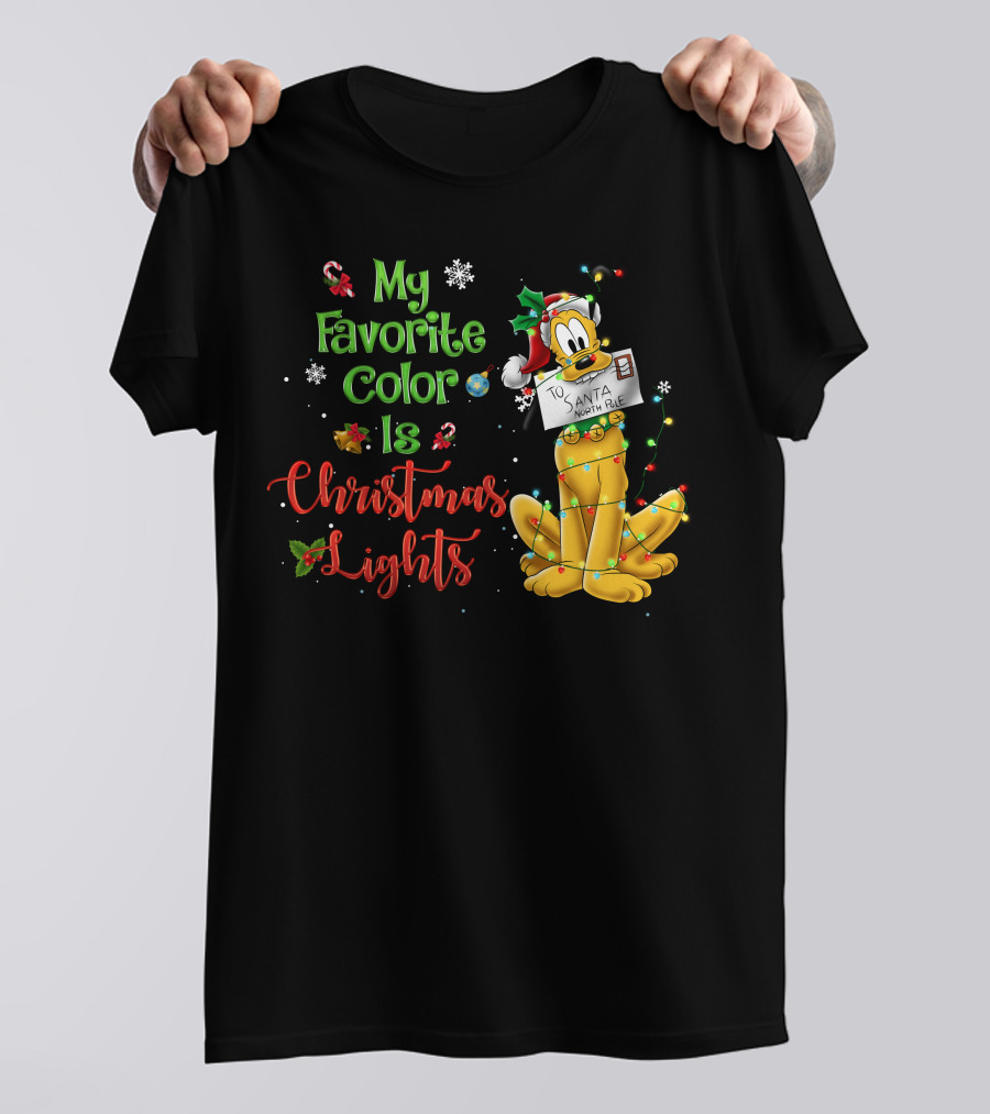 My Favorite Color Is Christmas Lights Pluto Santa Letter T-Shirt