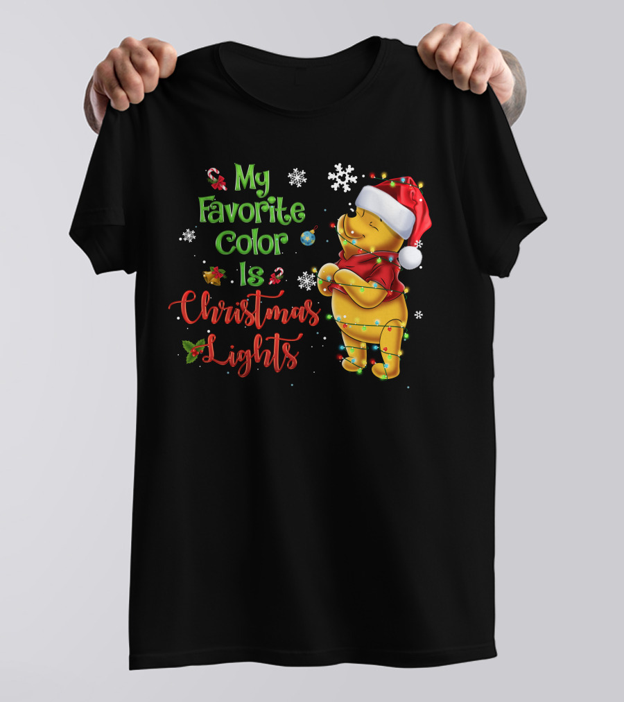 My Favorite Color Is Christmas Lights Pooh Holiday Santa Hat T-Shirt