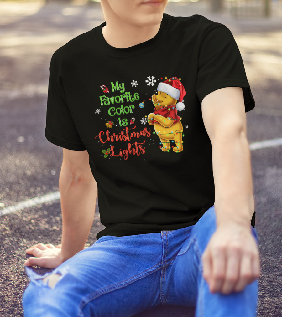 My Favorite Color Is Christmas Lights Pooh Holiday Santa Hat T-Shirt
