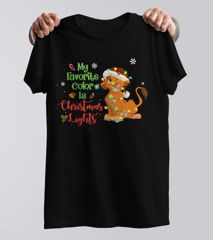 My Favorite Color Is Christmas Lights Simba Santa Hat Snowflakes T-Shirt