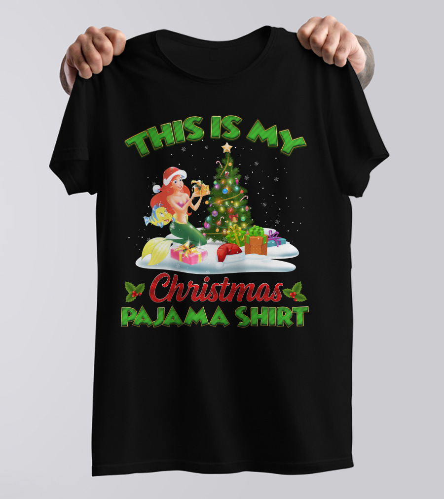 This Is My Christmas Pajama Shirt Ariel And Flounder Holiday Scene T-Shirt