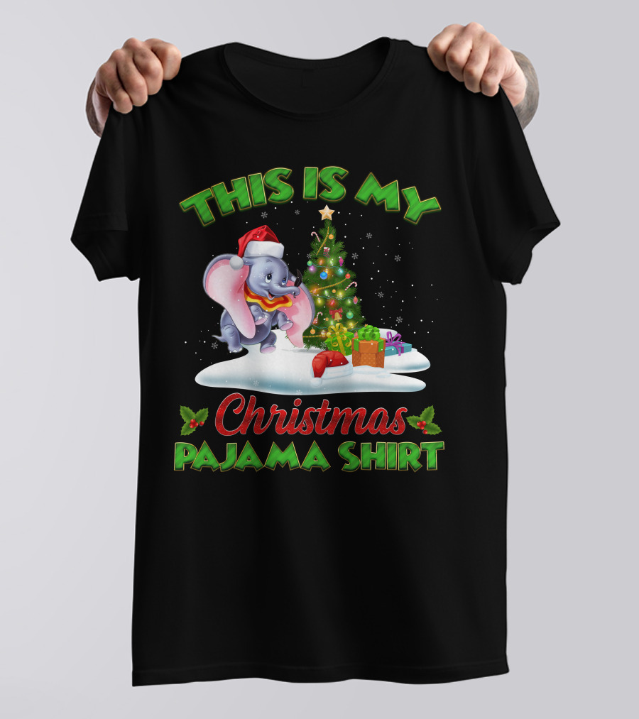 This Is My Christmas Pajama Shirt Dumbo Santa Hat Christmas Tree Presents T-Shirt