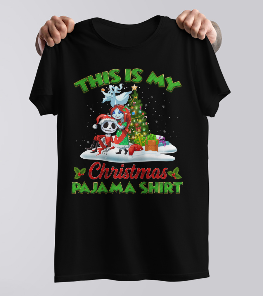 This Is My Christmas Pajama Shirt Jack Skellington And Sally Holiday Tree Scene T-Shirt