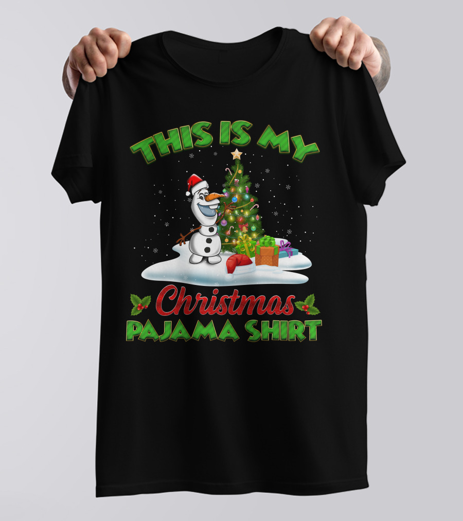 This Is My Christmas Pajama Shirt Holiday Olaf Santa Hat T-Shirt