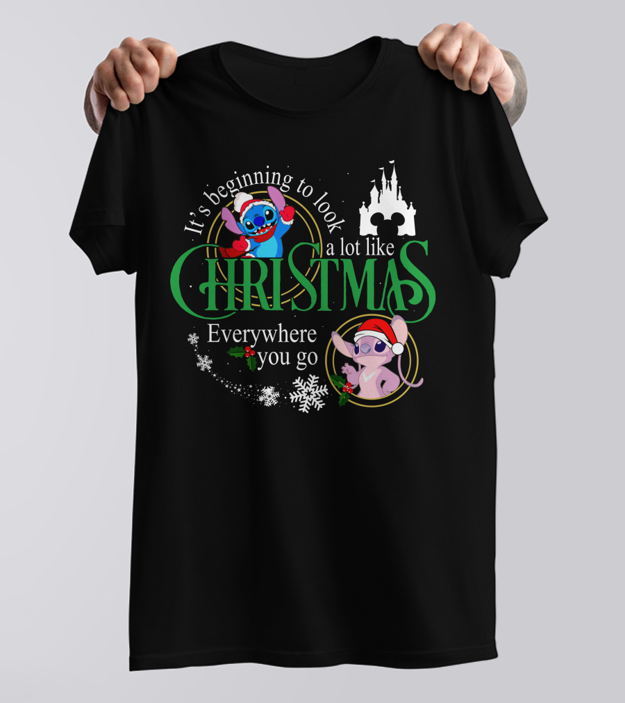 It's Beginning To Look A Lot Like Christmas Stitch & Angel Everywhere You Go T-Shirt