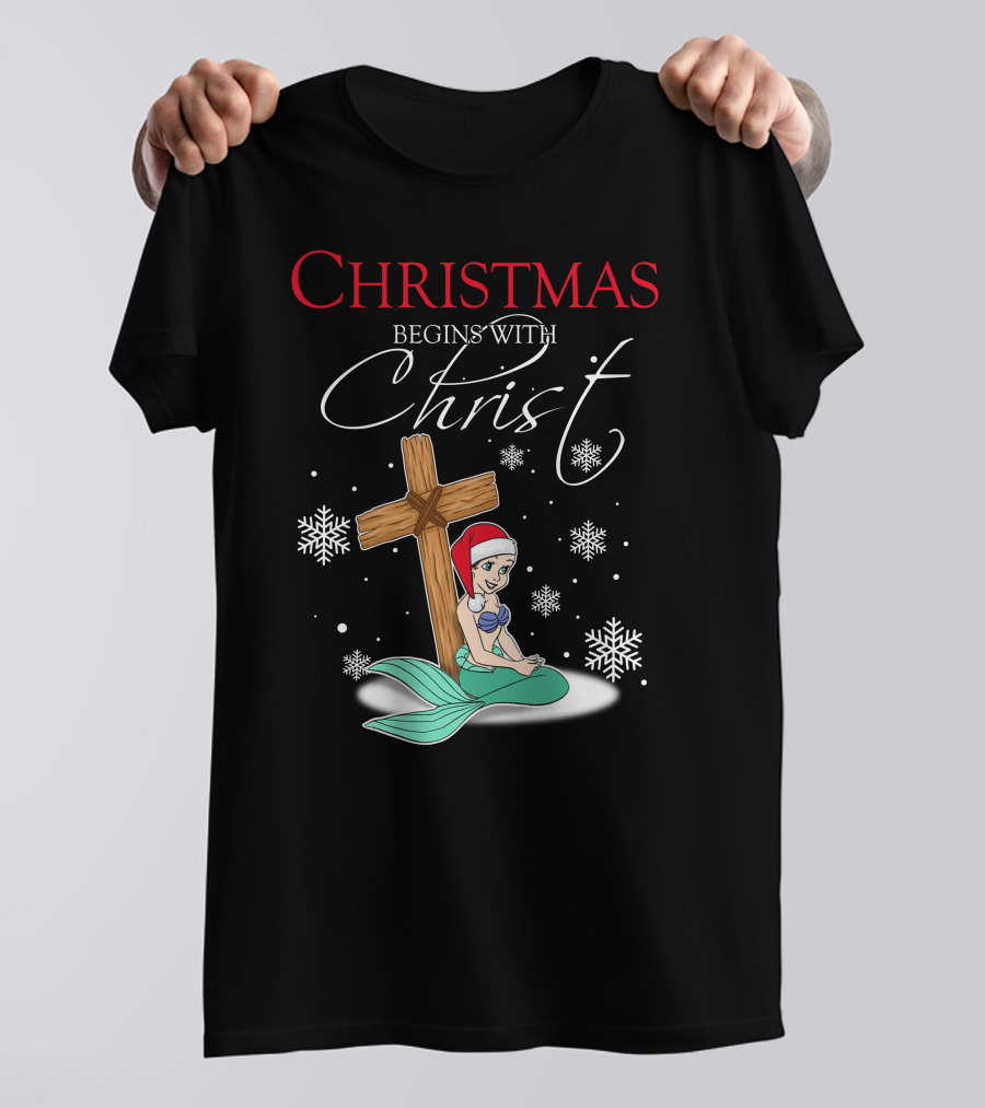 Christmas Begins With Christ Ariel Snowflakes T-Shirt
