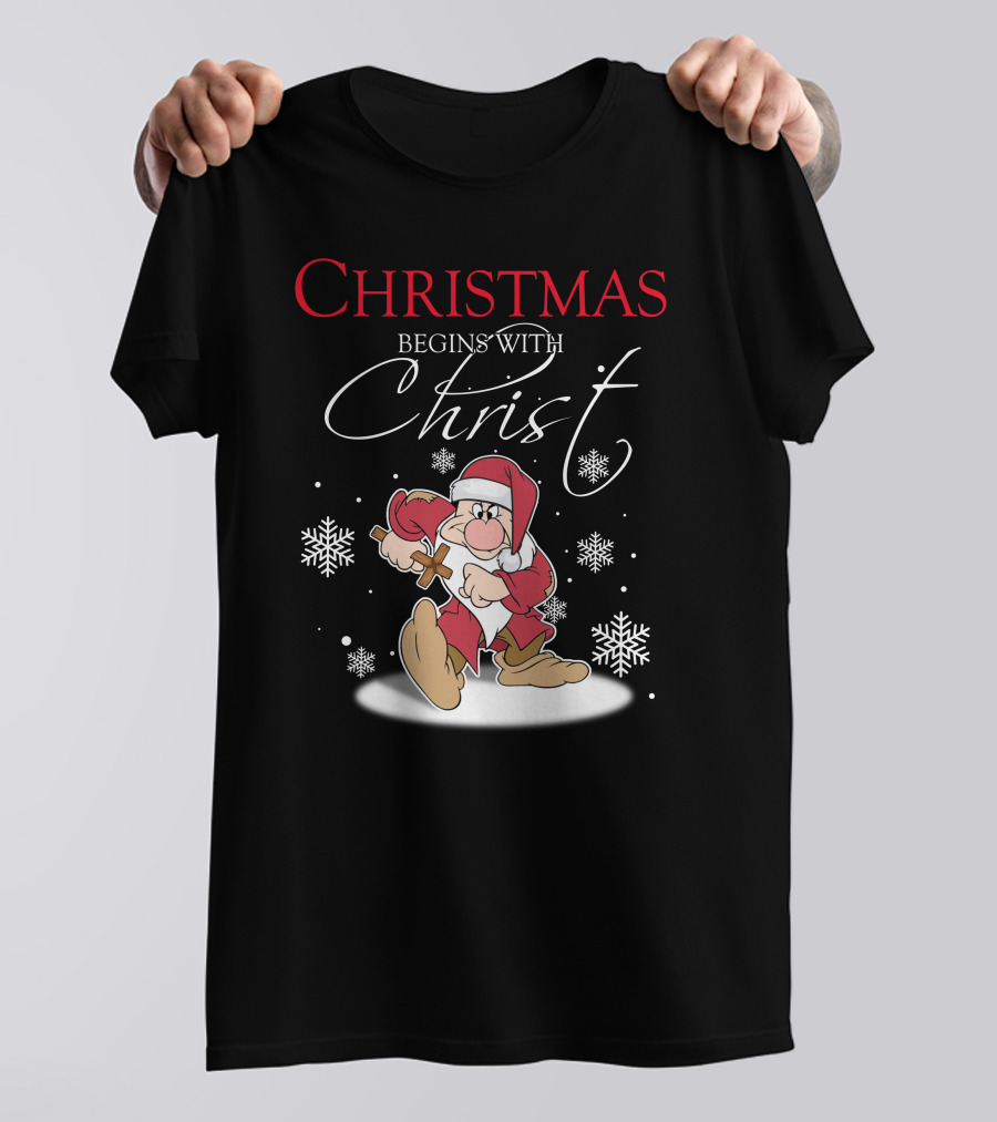 Christmas Begins With Christ Grumpy Santa Snowflakes T-Shirt